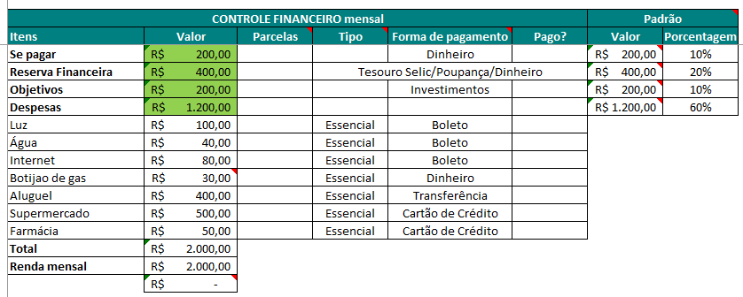 Planilha Controle Financeiro