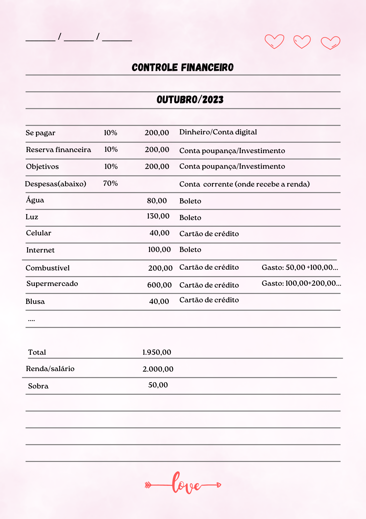 Controle financeiro no caderno